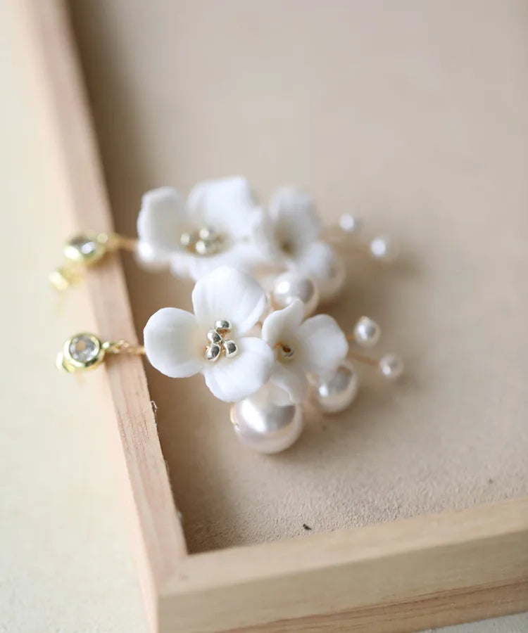 New ceramic flower pearl embellished hair fork set of 6 gold silver bridal hair Fork hair plug simple hair accessories