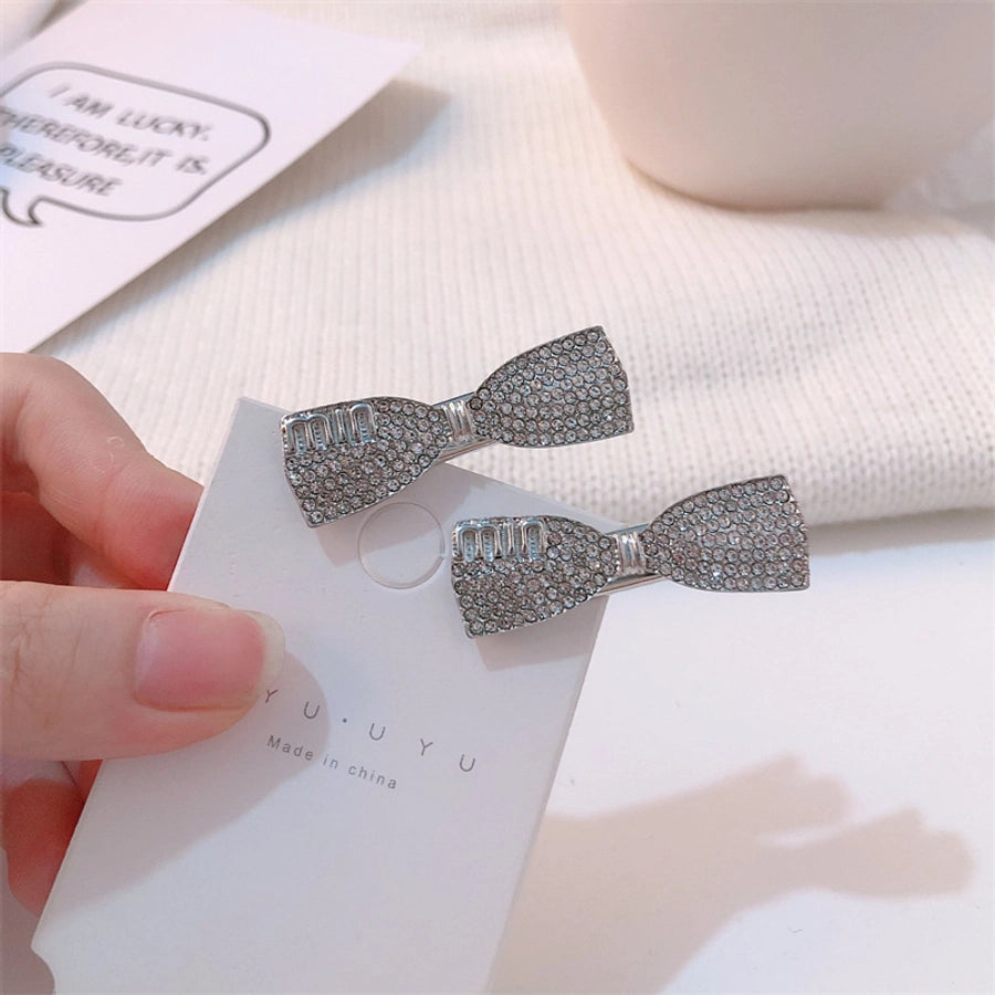 simple style bow knot alloy inlay zircon hair clip