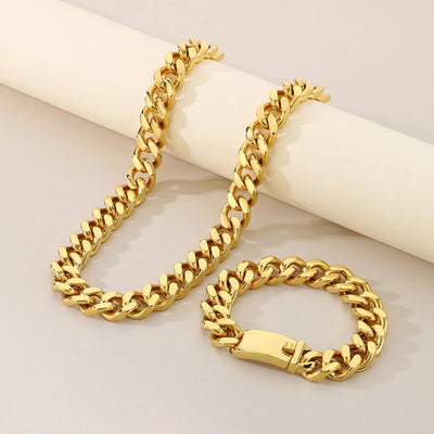 Fashion Minimalist Atmospheric Stainless Steel Cuban Link Chain Bracelet Necklace