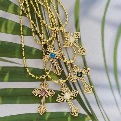 Mother pearl shellfish Copper Plating Cross Pendant Necklace