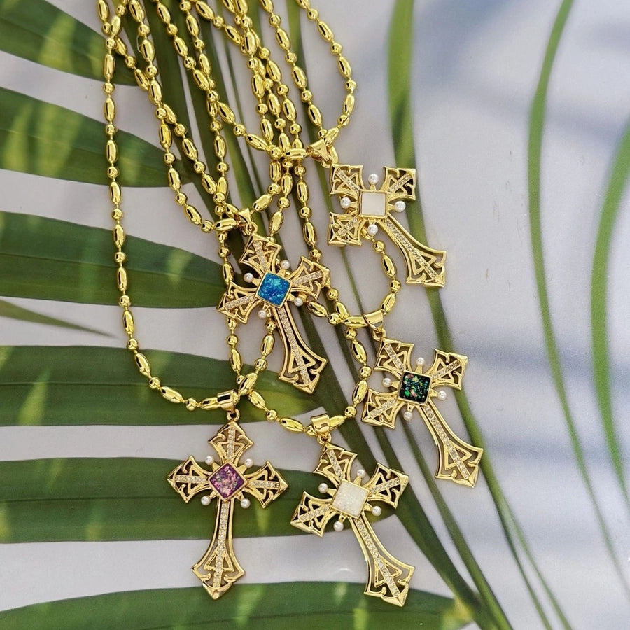 Mother pearl shellfish Copper Plating Cross Pendant Necklace