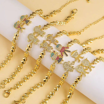Copper Beaded Chain Plating Cartoon Character Bracelets