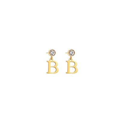 1 Pair Casual Simple Style Classic Style Letter Inlay 201 Stainless Steel 304 Stainless Steel Zircon Drop Earrings