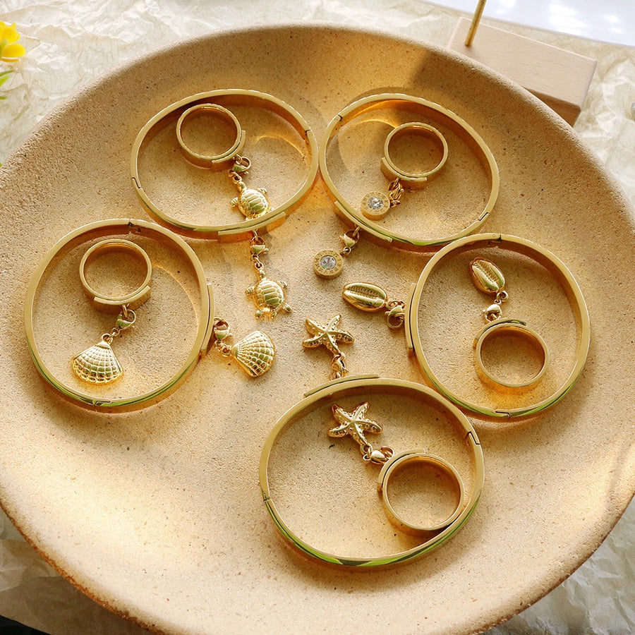 Jewelry Marine Style Roman Numeral Shell Titanium Steel Jewelry Set