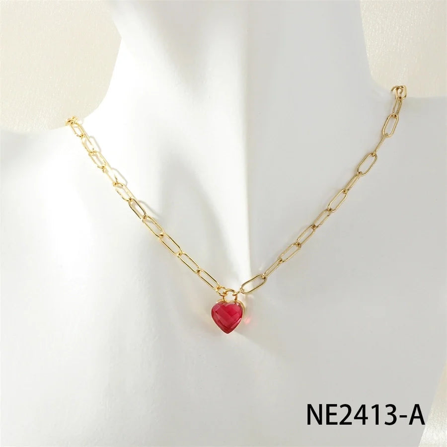 Jewelry Simple Style Heart Shape Copper Glass Zircon Pendant Necklace