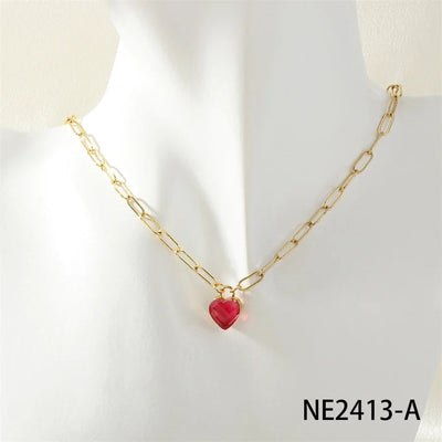 Jewelry Simple Style Heart Shape Copper Glass Zircon Pendant Necklace