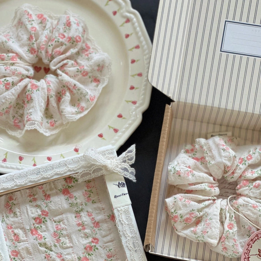 Small sweet summer garden Korean  floral lace hair band French super fairy Western style large intestine ring hair accessories