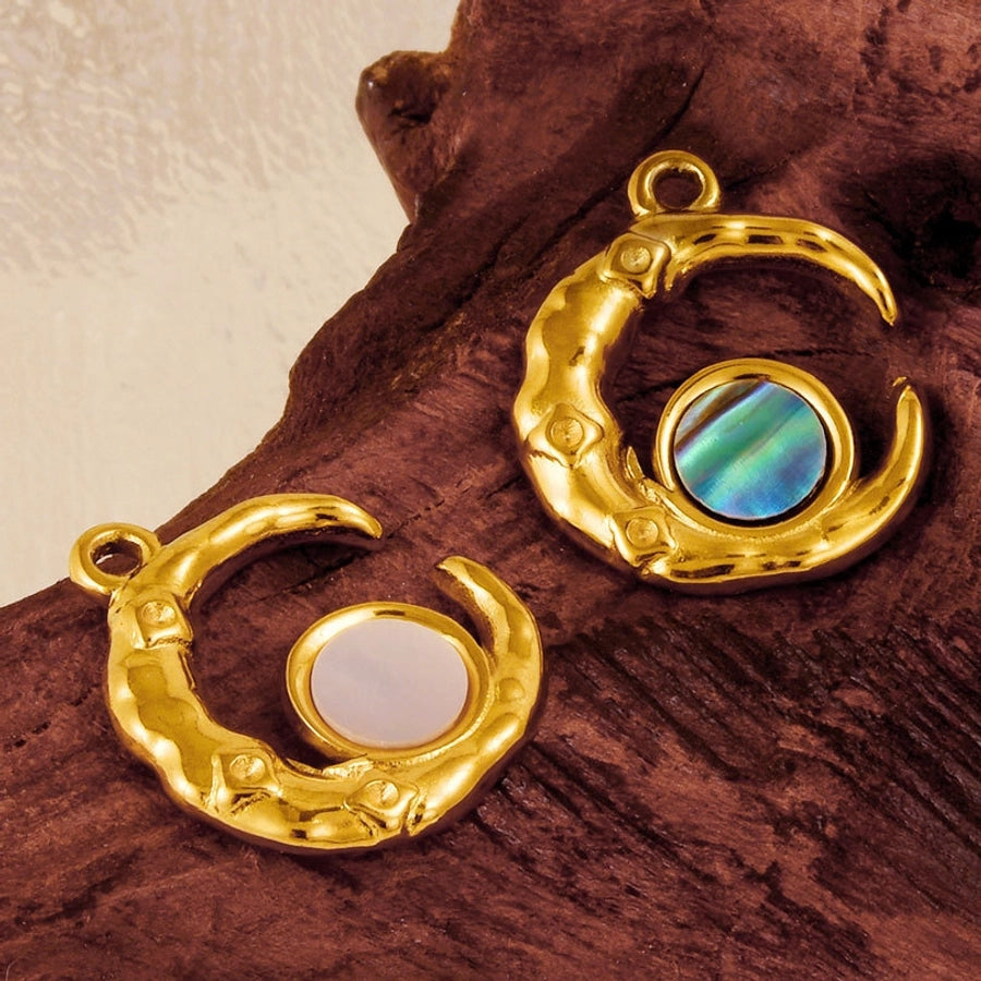 Jewelry Vintage Style Classic Style Moon 304 Stainless Steel Shell Abalone Shell 18K Gold Plated Irregular Plating Pendant Necklace