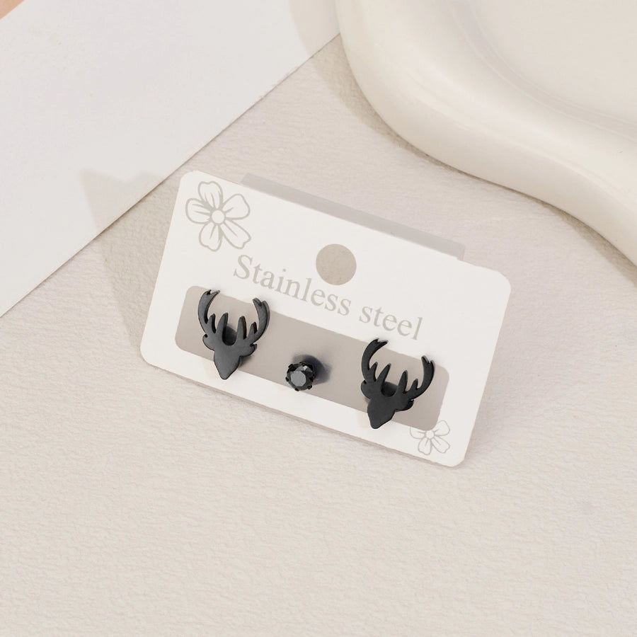 1 Set Halloween Cute Sweet Animal Cat Bat Polishing Inlay 304 Stainless Steel Zircon 18K Gold Plated Ear Studs