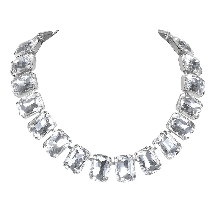 Copper Tennis Chain Inlay Rectangle Rhinestones Pendant Necklace