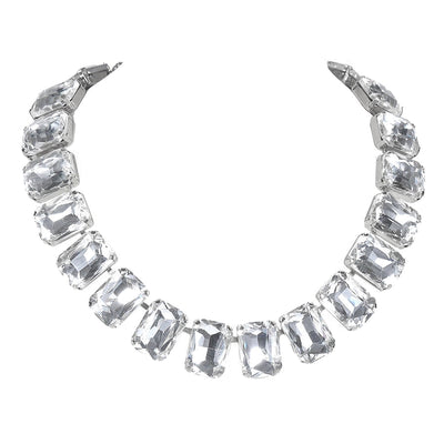 Copper Tennis Chain Inlay Rectangle Rhinestones Pendant Necklace