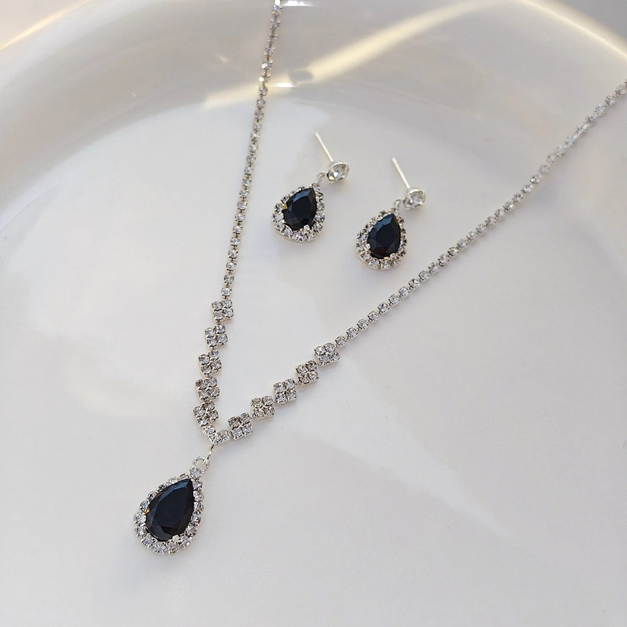 Jewelry Lady Streetwear Water Droplets Copper Earrings Necklace Jewelry Set