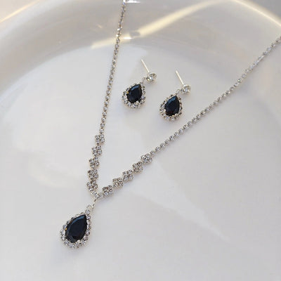 Jewelry Lady Streetwear Water Droplets Copper Earrings Necklace Jewelry Set