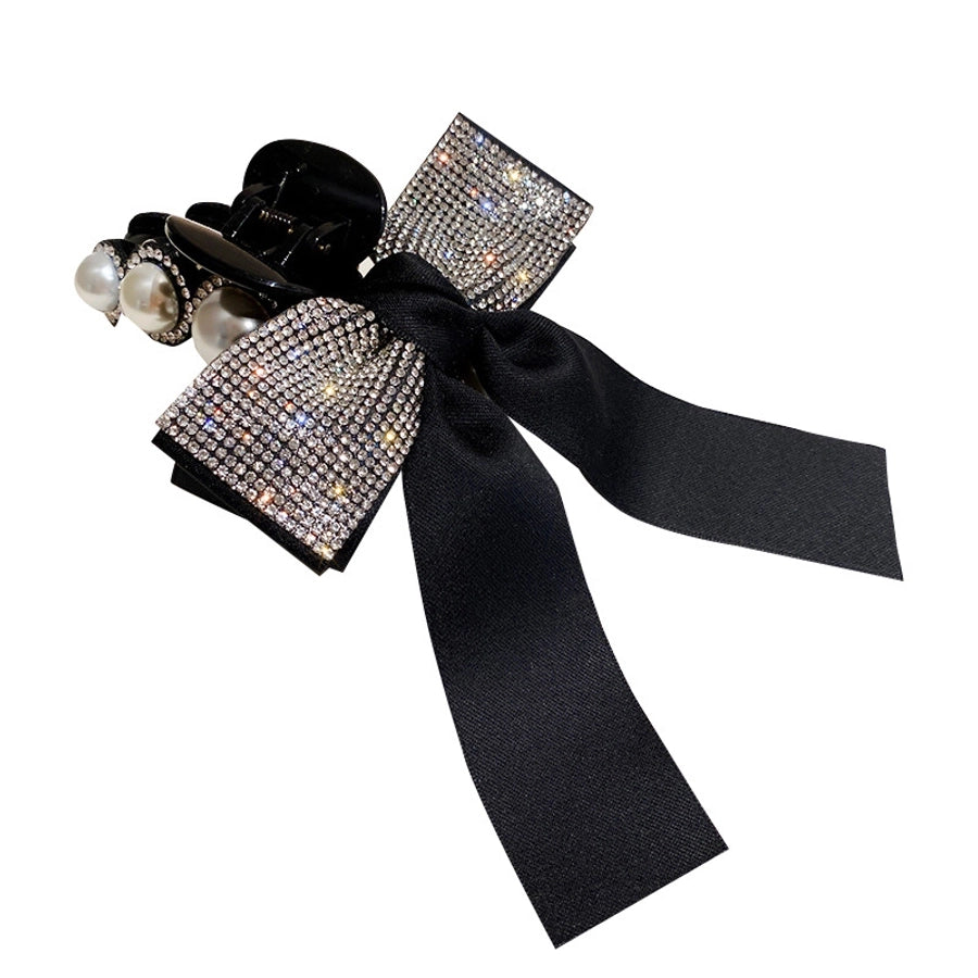 sweet bow knot cloth inlay artificial pearls rhinestones zircon hair clip