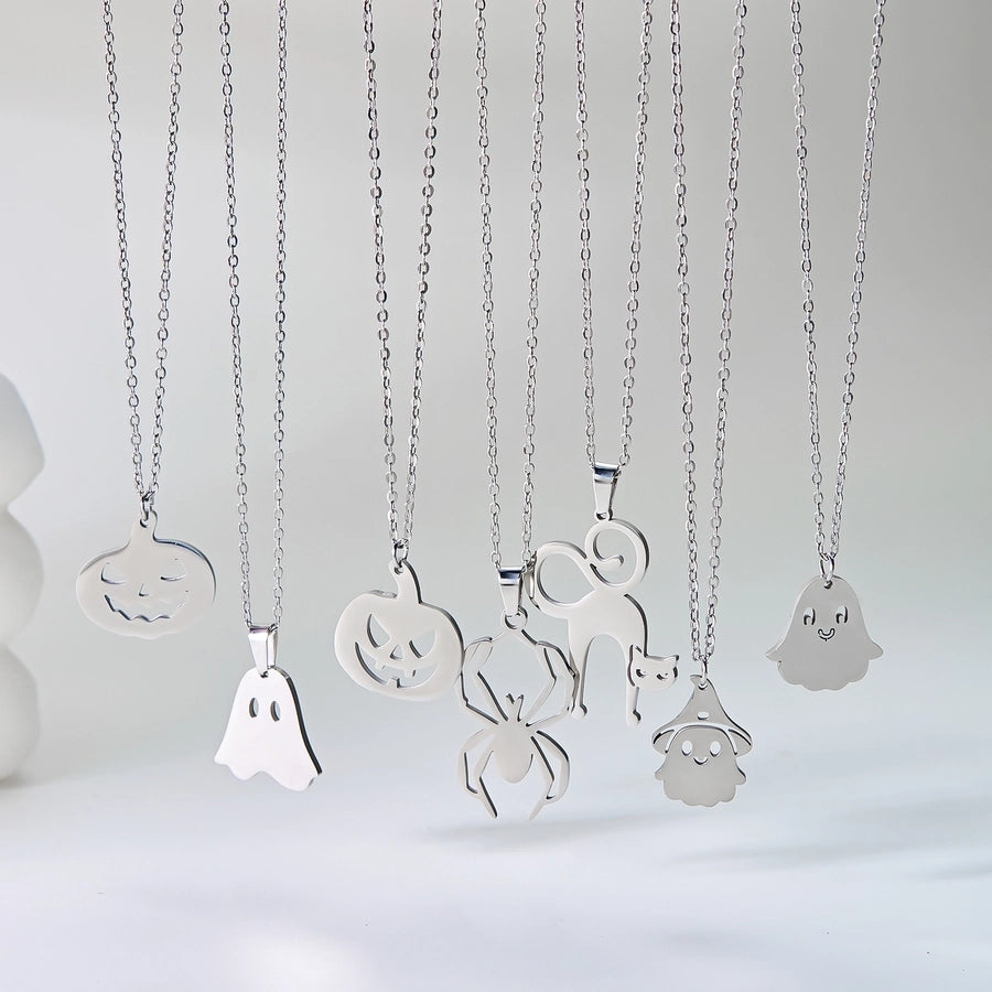 Jewelry Funny Pumpkin ghost Spider 201 Stainless Steel Asymmetrical Hollow Out Pendant Necklace