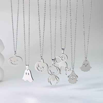 Jewelry Funny Pumpkin ghost Spider 201 Stainless Steel Asymmetrical Hollow Out Pendant Necklace