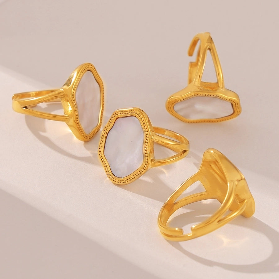 Jewelry Elegant Baroque Style Irregular Titanium Steel Shell 18K Gold Plated Inlay Open Rings