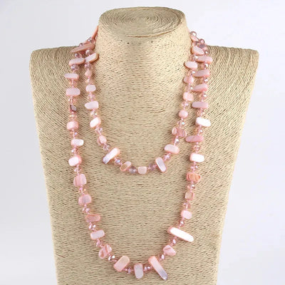 Bohemian Geometric Glass Shell Beaded Chain Necklace In Bulk