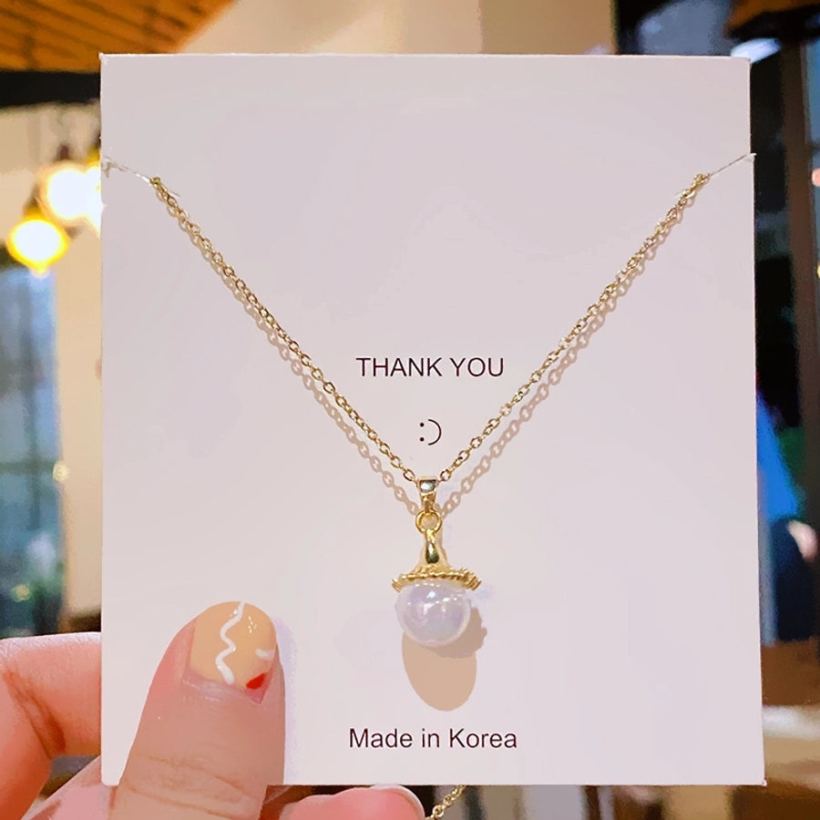 304 Stainless Steel Copper 18K Gold Plated Plating Inlay Round Artificial Pearls Pendant Necklace