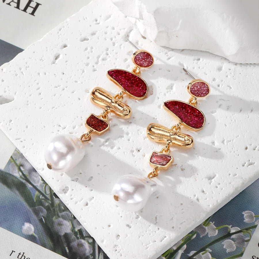 1 Pair Cute Vintage Style Simple Style Round Imitation Pearl Alloy Drop Earrings