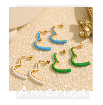 1 Pair IG Style Geometric Polishing Enamel Plating 304 Stainless Steel 18K Gold Plated Ear Studs