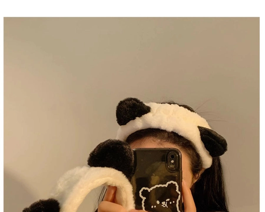 Cute cartoon plush panda ear headband facial mask for washing autumn and winter wide-brimmed hair band female Net Red
