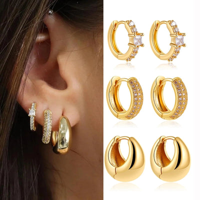 1 Set Elegant Luxurious Square Oval Copper Hoop Earrings