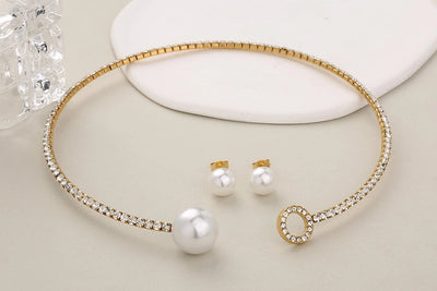 Jewelry Glam Luxurious Shiny Circle Square Heart Shape 304 Stainless Steel Imitation Pearl Rhinestone Jewelry Set