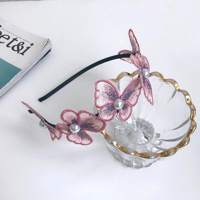 fashion butterfly alloy lace inlay artificial pearls hair band 1 piece