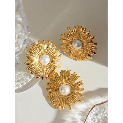 Jewelry Elegant Artistic Flower 304 Stainless Steel Pearl Plating Inlay Rings Earrings