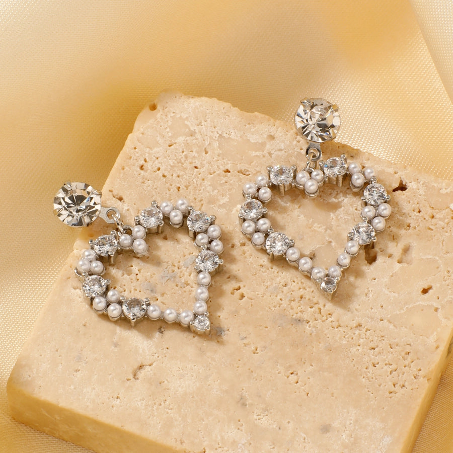 1 Pair Sweet Simple Style Shiny Geometric Heart Shape Inlay Copper Glass Zircon K Gold Plated Drop Earrings