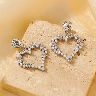 1 Pair Sweet Simple Style Shiny Geometric Heart Shape Inlay Copper Glass Zircon K Gold Plated Drop Earrings