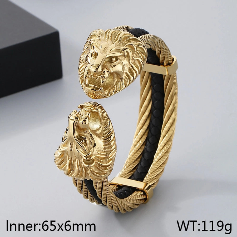 Business Lion's head Wolf Head Skull 304 Stainless Steel 18K Gold Plated Men's Bangle
