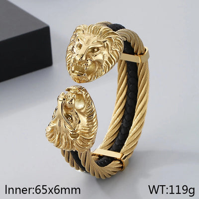 Business Lion's head Wolf Head Skull 304 Stainless Steel 18K Gold Plated Men's Bangle