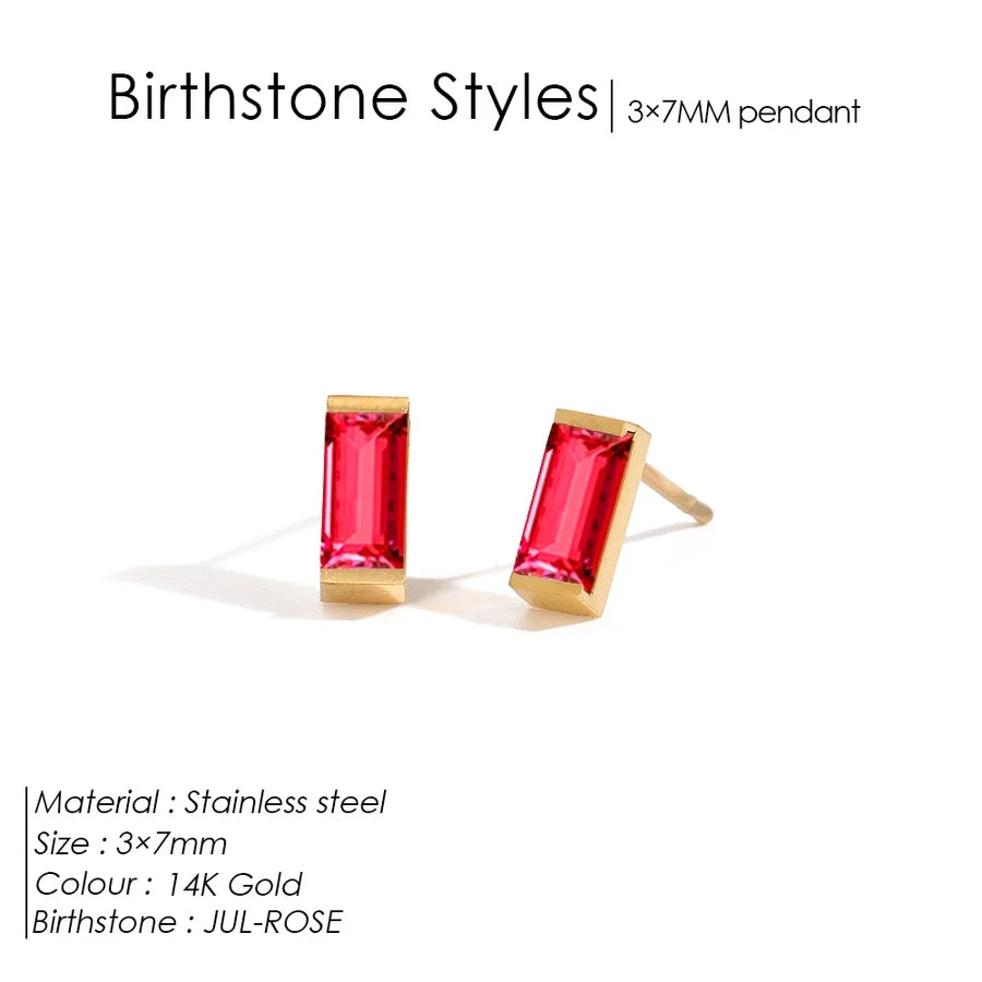 1 Pair Casual Vintage Style Classic Style Square Rectangle 304 Stainless Steel Birthstone Zircon Ear Studs