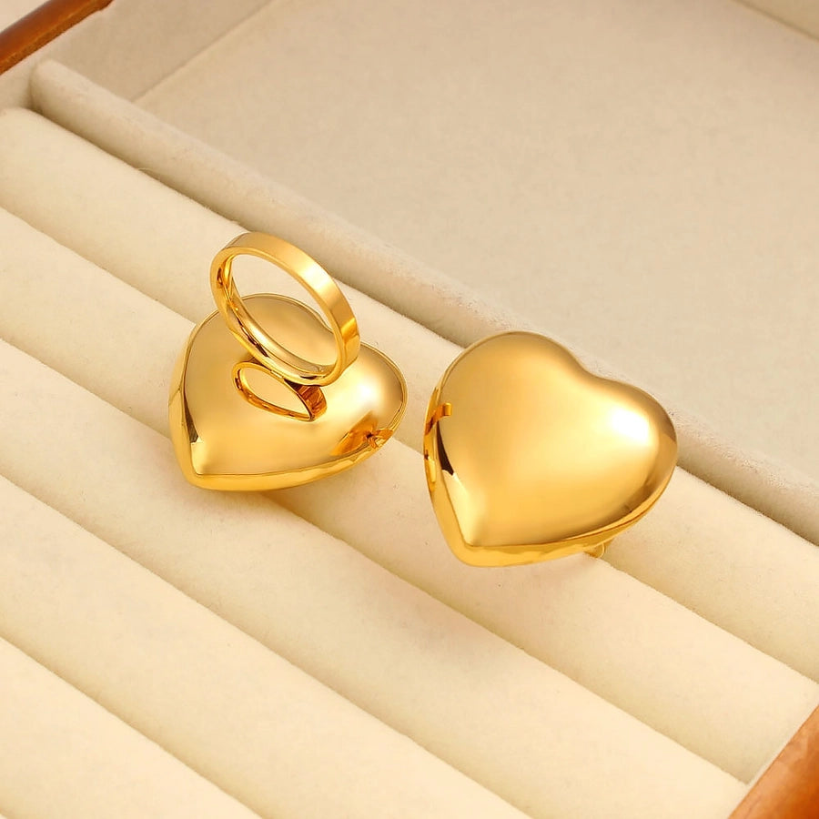 Jewelry Elegant Cute Heart Shape 304 Stainless Steel 18K Gold Plated Rings
