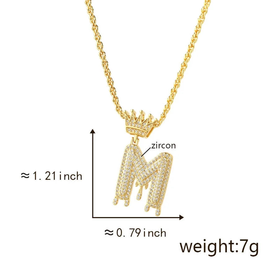 Copper Hemp flowers chain 18K Gold Plated Letter Zirconia Pendant Necklace