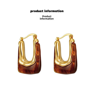 Autumn and Winter  pull style U-shaped geometric resin earrings Women's Light luxury high-end design earrings fashion earrings