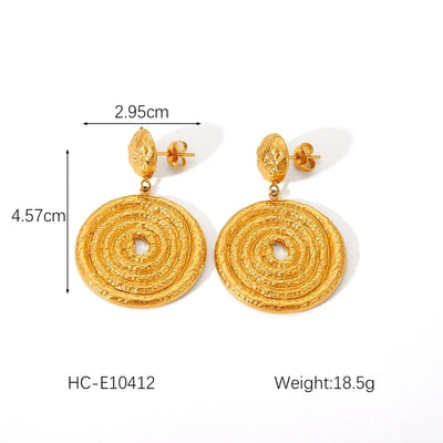 1 Pair IG Style Solid Color Spiral Stripe Plating 304 Stainless Steel 18K Gold Plated Drop Earrings