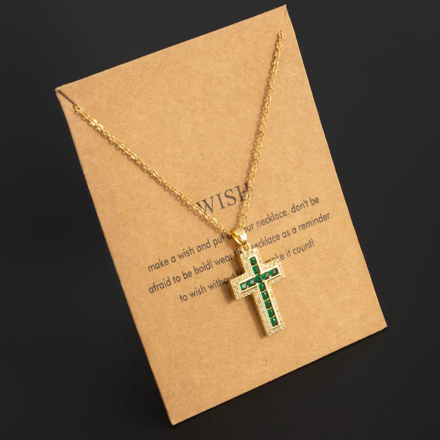 Stainless Steel 18K Gold Plated Simple Style Plating Inlay Cross Zircon