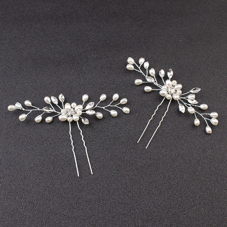 Women's Elegant Solid Color Imitation Pearl Rhinestone Hairpin