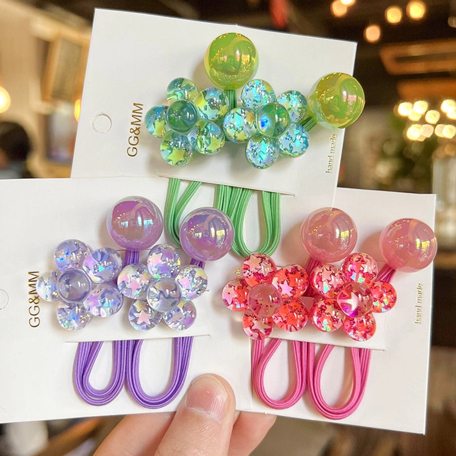 Korean style hair accessories new style onion pink five-petal flower jelly beads winding rubber band girls' hair rope hair band Braid hair rope headdress