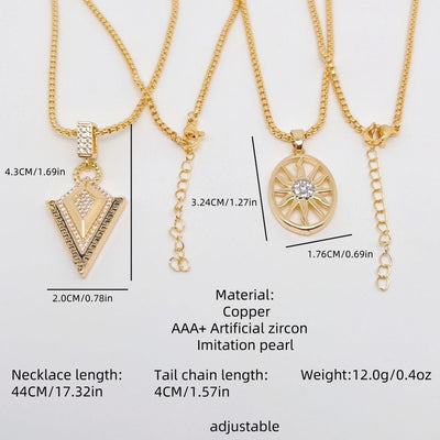 Jewelry IG Style Geometric Sun Copper Zircon 18K Gold Plated Plating Inlay Pendant Necklace