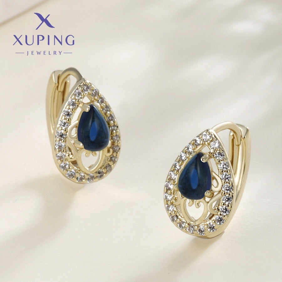 1 Pair Elegant Retro Geometric Plating Copper Artificial Gemstones 18K Gold Plated Earrings