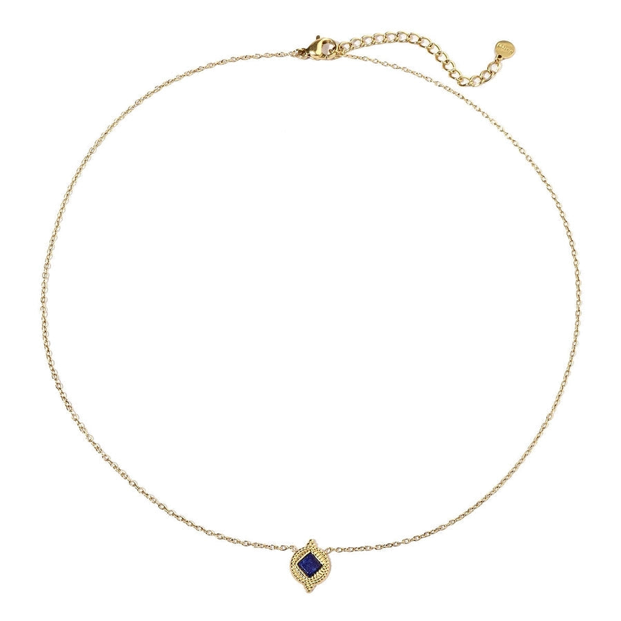 Jewelry Retro French Style Geometric Titanium Steel Natural Stone 14K Gold Plated Plating Pendant Necklace