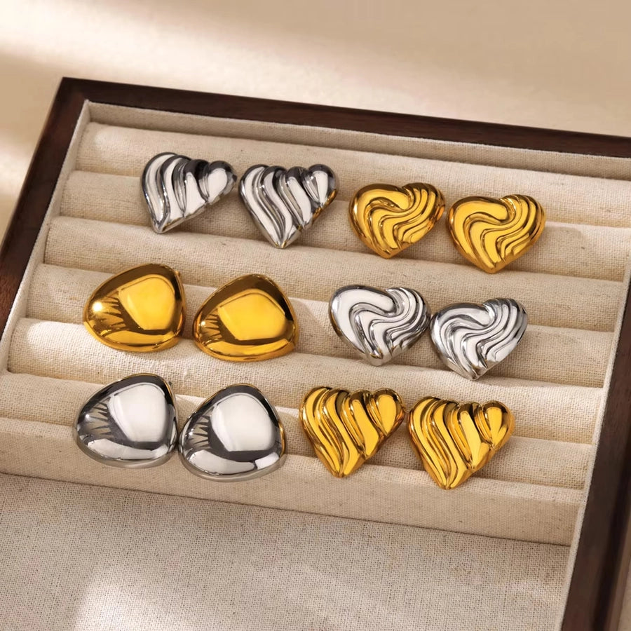 1 Pair Vintage Style Heart Shape 304 Stainless Steel 18K Gold Plated Ear Studs