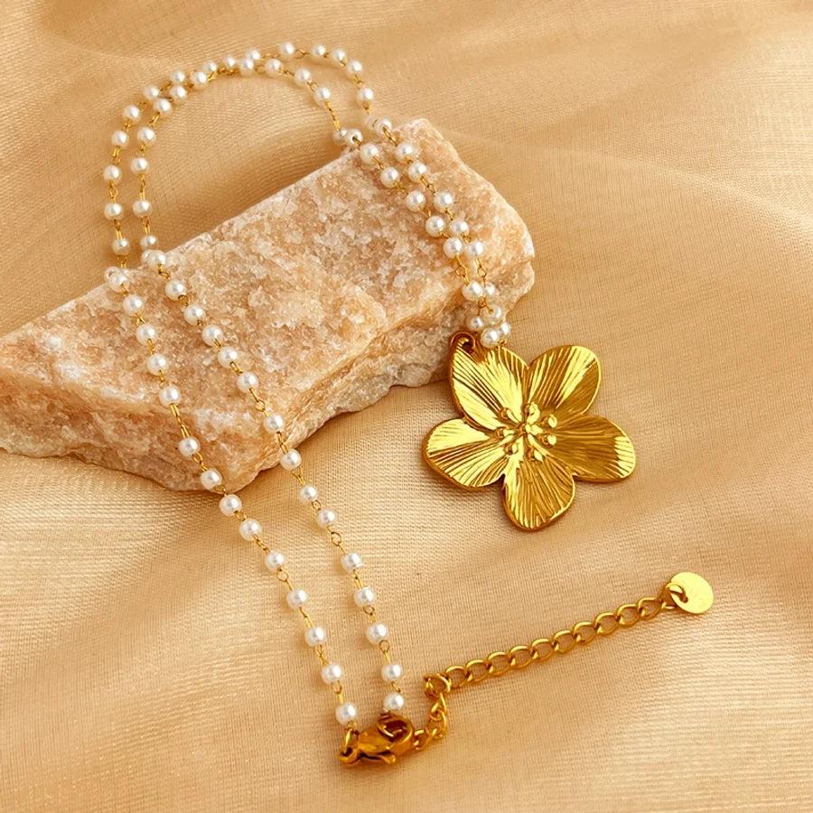 Jewelry Retro Flower 201 Stainless Steel Gold Plated Jewelry Set