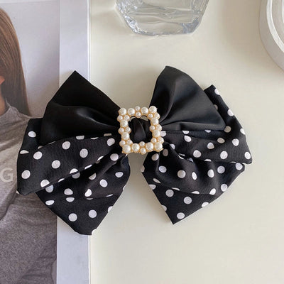 korean style wave dot big bow pearl hairpin