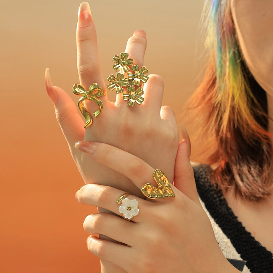 Jewelry Elegant Flower Bow Knot 304 Stainless Steel 14K Gold Plated Open Rings