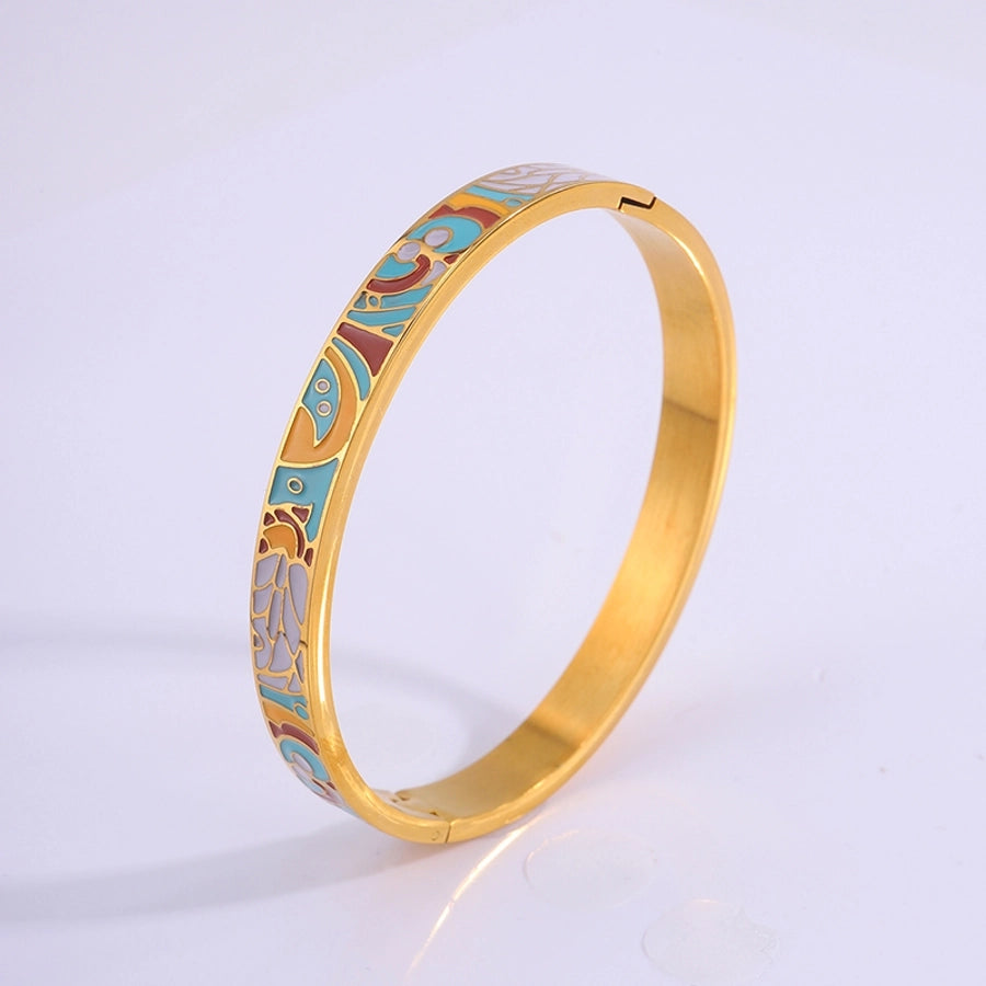 Elegant Retro Printing Solid Color Titanium Steel Bangle In Bulk